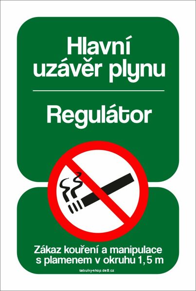 Tabulka / cedulka "Hlavní uzávěr plynu / regulátor"