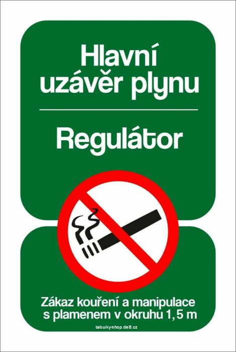 Tabulka / cedulka  - Hlavní uzávěr plynu / regulátor