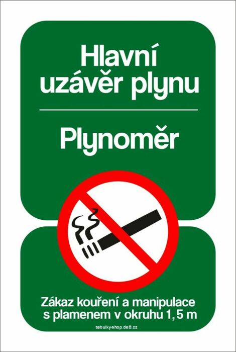 Tabulka / cedulka - Hlavní uzávěr plynu / plynoměr