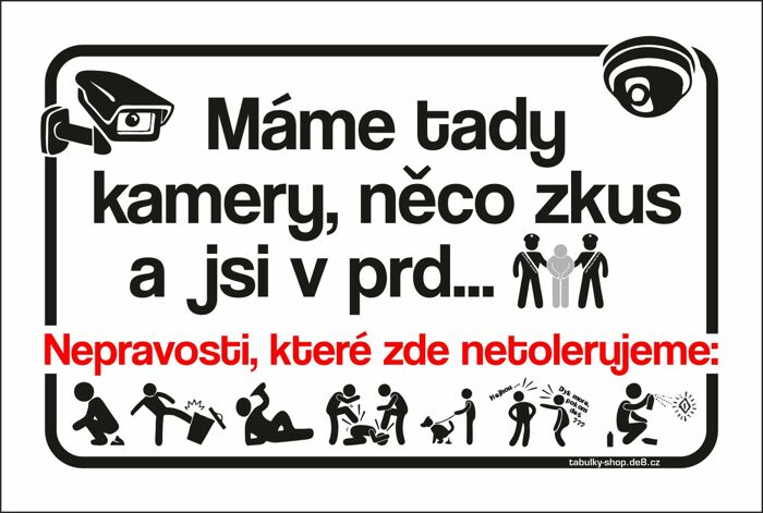 Tabulka / cedulka - Máme tady kamery - bílá