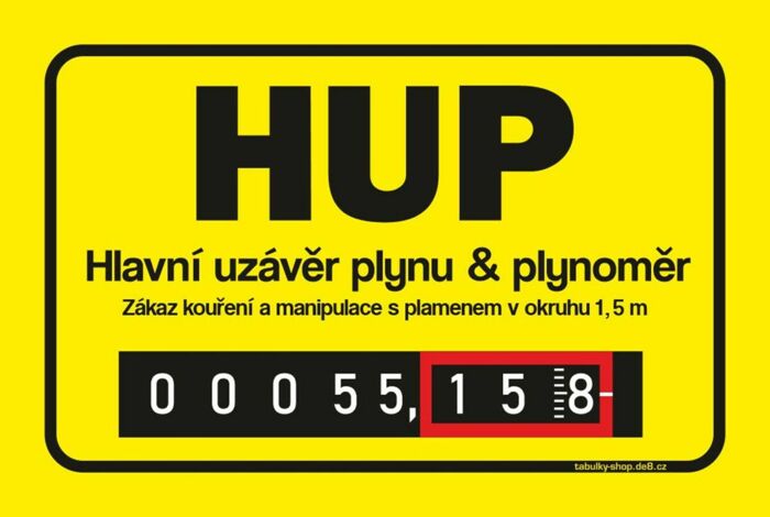 Tabulka / cedulka  - Hlavní uzávěr plynu / plynoměr