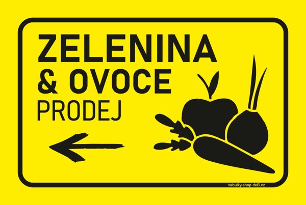 "Tabulka / cedulka - Zelenina a ovoce, šipka vlevo"