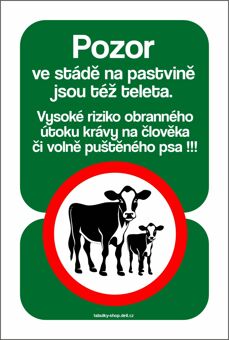 Tabulka - cedulka "Pozor ve stádě jsou telata"
