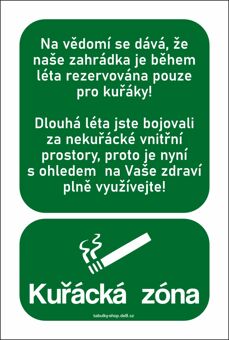 Tabulka - cedulka "Kuřácká zóna na zahrádce"