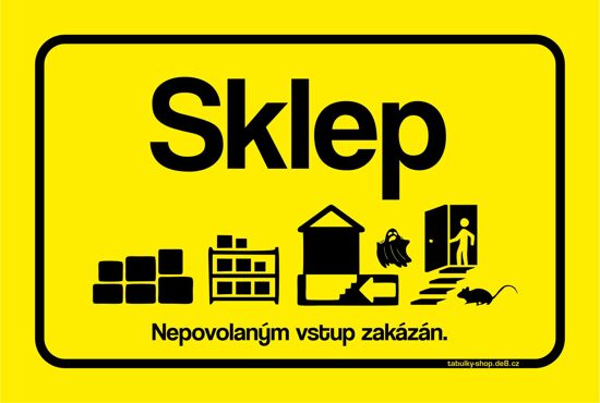 Tabulka / cedulka - Sklep - žlutá