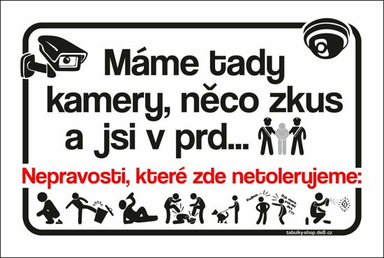 Tabulka / cedulka - Máme tady kamery - bílá
