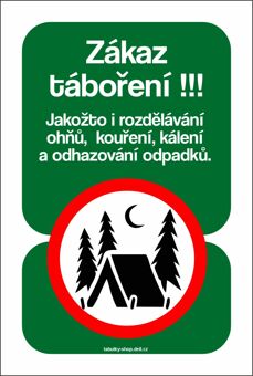 Tabulka - cedulka "Zákaz táboření"