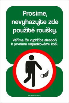 Samolepka - Prosíme, nevhazujte zde použité roušky