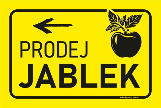 Tabulka / cedulka - Prodej jablek, šipka vlevo