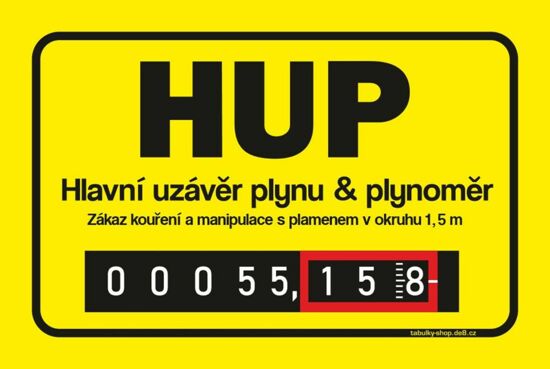 Tabulka / cedulka  - Hlavní uzávěr plynu / plynoměr