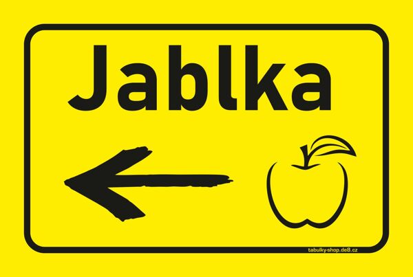 "Tabulka / cedulka - Jablka, šipka vlevo"