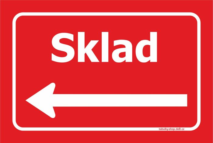 Tabulka / cedulka - Sklad se šipkou doleva -červená