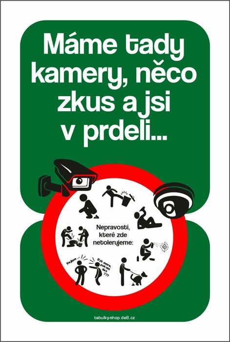 Tabulka / cedulka - Máme tady kamery