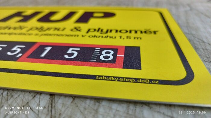 Tabulka / cedulka  - Hlavní uzávěr plynu / plynoměr